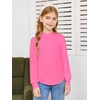 Haloumoning Girls Long Sleeve Shirts Kids Fashion Crewneck Tunic Tops Curved Hem Tees 7-14 Years(Bright Pink)