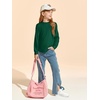 Haloumoning Girls Long Sleeve Shirts Kids Fashion Crewneck Tunic Tops Curved Hem Tees 7-14 Years(Dark Green)