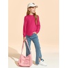 Haloumoning Girls Long Sleeve Shirts Kids Fashion Crewneck Tunic Tops Curved Hem Tees 7-14 Years(Hot Pink)