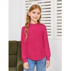 Haloumoning Girls Long Sleeve Shirts Kids Fashion Crewneck Tunic Tops Curved Hem Tees 7-14 Years(Hot Pink)