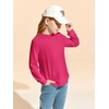 Haloumoning Girls Long Sleeve Shirts Kids Fashion Crewneck Tunic Tops Curved Hem Tees 7-14 Years(Hot Pink)