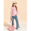 Haloumoning Girls Long Sleeve Shirts Kids Fashion Crewneck Tunic Tops Curved Hem Tees 7-14 Years(Pink)
