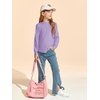 Haloumoning Girls Long Sleeve Shirts Kids Fashion Crewneck Tunic Tops Curved Hem Tees 7-14 Years(Purple)