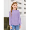 Haloumoning Girls Long Sleeve Shirts Kids Fashion Crewneck Tunic Tops Curved Hem Tees 7-14 Years(Purple)