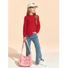 Haloumoning Girls Long Sleeve Shirts Kids Fashion Crewneck Tunic Tops Curved Hem Tees 7-14 Years(Red)