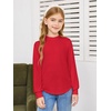Haloumoning Girls Long Sleeve Shirts Kids Fashion Crewneck Tunic Tops Curved Hem Tees 7-14 Years(Red)