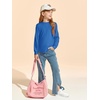 Haloumoning Girls Long Sleeve Shirts Kids Fashion Crewneck Tunic Tops Curved Hem Tees 7-14 Years(Royal Blue)