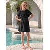 Haloumoning Girls Swim Cover Up Kids Summer Printed Short Sleeve Swimsuit Coverup Beach Bathing Suit Swimwear 5-14Y(Z1- Black)