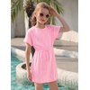 Haloumoning Girls Swim Cover Up Kids Summer Printed Short Sleeve Swimsuit Coverup Beach Bathing Suit Swimwear 5-14Y(Z1- Pink)