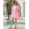 Haloumoning Girls Swim Cover Up Kids Summer Printed Short Sleeve Swimsuit Coverup Beach Bathing Suit Swimwear 5-14Y(Z1- Pink)