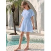 Haloumoning Girls Swim Cover Up Kids Summer Printed Short Sleeve Swimsuit Coverup Beach Bathing Suit Swimwear 5-14Y(Z1- Sky Blue)