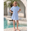 Haloumoning Girls Swim Cover Up Kids Summer Printed Short Sleeve Swimsuit Coverup Beach Bathing Suit Swimwear 5-14Y(Z1- Sky Blue)