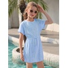 Haloumoning Girls Swim Cover Up Kids Summer Printed Short Sleeve Swimsuit Coverup Beach Bathing Suit Swimwear 5-14Y(Z1- Sky Blue)