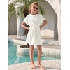 Haloumoning Girls Swim Cover Up Kids Summer Printed Short Sleeve Swimsuit Coverup Beach Bathing Suit Swimwear 5-14Y(Z1- White)