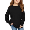 Haloumoning Girls Long Sleeve Shirts Kids Fashion Crewneck Tunic Tops Curved Hem Tees 7-14 Years(Black)