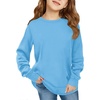 Haloumoning Girls Long Sleeve Shirts Kids Fashion Crewneck Tunic Tops Curved Hem Tees 7-14 Years(Blue)