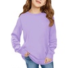 Haloumoning Girls Long Sleeve Shirts Kids Fashion Crewneck Tunic Tops Curved Hem Tees 7-14 Years(Purple)