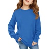 Haloumoning Girls Long Sleeve Shirts Kids Fashion Crewneck Tunic Tops Curved Hem Tees 7-14 Years(Royal Blue)