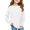 Haloumoning Girls Long Sleeve Shirts Kids Fashion Crewneck Tunic Tops Curved Hem Tees 7-14 Years(White)