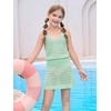 Haloumoning Girls Sleeveless Crochet Swimsuit Cover Up Kids Summer Hollow Out Knitted Beach Dress 7-14 Years(Mint Green)