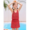 Haloumoning Girls Sleeveless Crochet Swimsuit Cover Up Kids Summer Hollow Out Knitted Beach Dress 7-14 Years(Red)