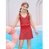 Haloumoning Girls Sleeveless Crochet Swimsuit Cover Up Kids Summer Hollow Out Knitted Beach Dress 7-14 Years(Red)